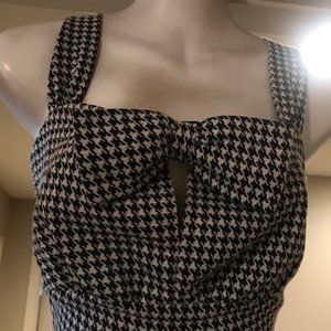 STOP STARING BLACK WHITE HOUNDSTOOTH RETRO MIDI BODYCON PIN-UP PENCIL BOW DRESS